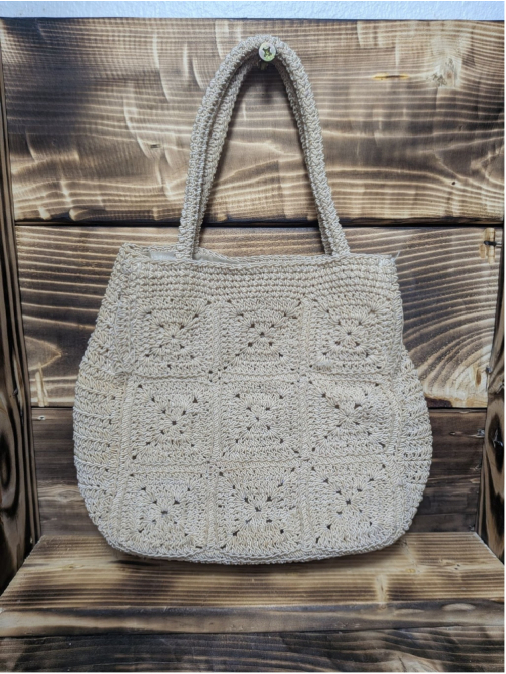Frankie & Johnnie Tote Bag Womens Large Beige Straw Crochet Boho Beach Handbag